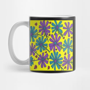 Cosmos and Lady Bugs on Yellow Mug